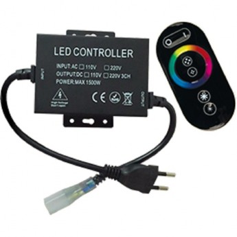 Контроллер ECOLA LED strip 220V RGB RF (IP20) 1500W 6,6A для ленты 220V 16x8 IP68 с кольцевым сенсорным черным радиопультом Контроллер ECOLA LED strip 220V RGB RF (IP20) 1500W 6,6A для ленты 220V 16x8 IP68 с кольцевым сенсорным черным радиопультом
